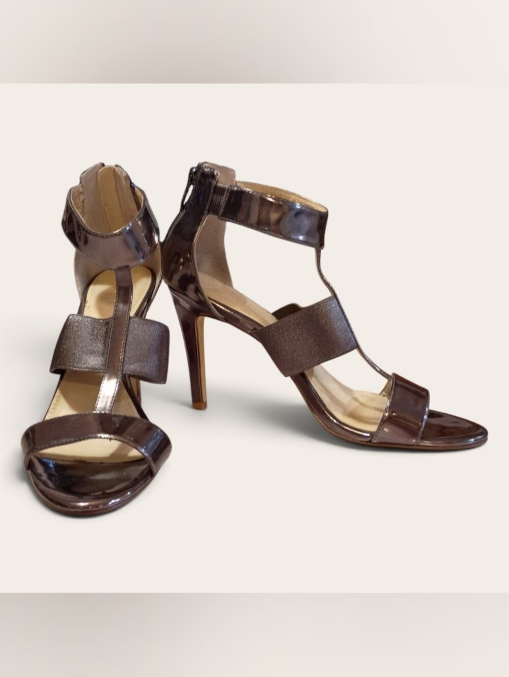 Calvin Klein Metallic Pewter High-Heel Strappy Sandals Size 9.5